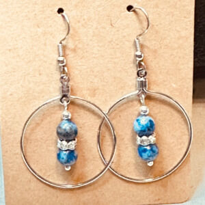 Stainless Steel Hook & Medium Hoop Earrings w/Blue Spot Jasper Stones Handmade